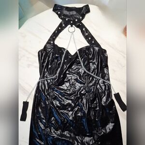 Dreamgirl Leather Look Chemise with Chain Cuffs (XL)